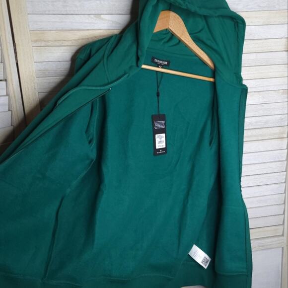 NWT True Religion Buddha Fleece Jacket Green Overlap Full Zip Hoodie Medium New - Picture 8 of 10